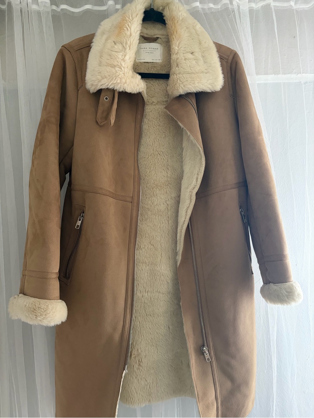 Zara Tan Faux-Shearling Lined Trench Coat